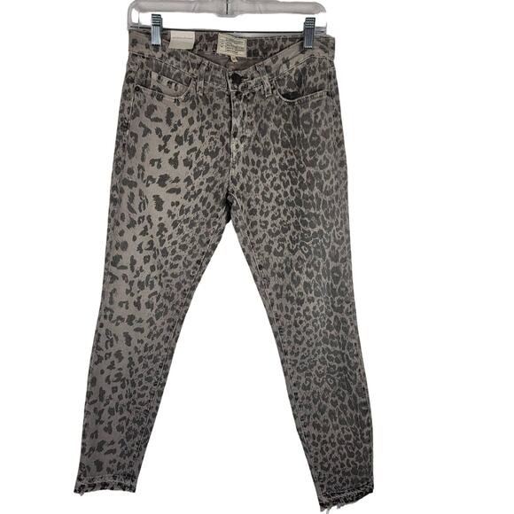 Current Elliott The Stiletto Grey Drop/Fringe Hem Leopard Jeans 27 NWT - Picture 1 of 6